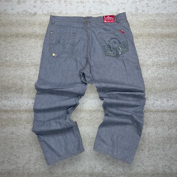 Vintage Skater Wide Leg Jeans LRG Smoke Grey Wash Baggy Denim Rap Style Art Y2K